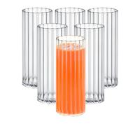 Wilmax - Verres Cannelés - Lot de 6-350 ml - Pour Eau, Jus, Limonade, Thé, Café Glacé, Cocktails - Lavables au Lave-vaisselle