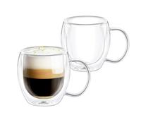 Wilmax - Verres thermiques à double paroi avec anse - Lot de 2-400 ml - Verres à boire - Tasses thermiques - Verre à thé - Lot de verres à latte macchiato - Verres à café - Verres à cappuccino