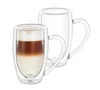 Wilmax - Verres thermiques à double paroi avec anse - Lot de 2-500 ml - Lot de verres à latte macchiato - Verres à cappuccino avec anse - Verres à café - Verres à thé - Tasses thermiques