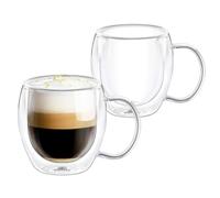 Wilmax - Verres thermiques à double paroi avec anse - Lot de 2-500 ml - Verres à boire - Tasses thermiques - Verre à thé - Lot de verres à latte macchiato - Verres à café - Verres à cappuccino