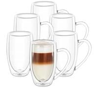 Wilmax - Verres thermiques à double paroi avec anse - Lot de 6-500 ml - Lot de verres à latte macchiato - Verres à cappuccino avec anse - Verres à café à thé, à boire, Tasses thermiques