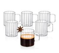 Wilmax - Verres thermiques avec anse - Lot de 6-150 ml - Verres en verre cannelé pour l'eau, le thé, le café - Verres à thé et à café - Lavables au lave-vaisselle
