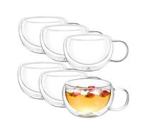 Wilmax - Verres thermiques avec anse - Lot de 6-250 ml - Verres à café à double paroi - Lot de verres à latte macchiato - Verres à cappuccino avec anse - Verres à thé - Verres à boire - Tasse thermo