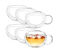 Wilmax - Verres thermiques avec anse - Lot de 6-300 ml - Verres à café à double paroi - Lot de verres à latte macchiato - Verres à cappuccino avec anse - Verres à thé - Verres à boire - Tasse thermo