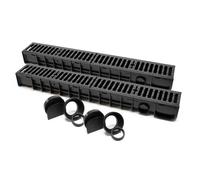 Wiltec 2x Caniveau - 1000 x 140 x 115 mm - Capacité de charge 12 5 t - avec Grille de recouvrement en fonte - Drainage Eaux usées Ri