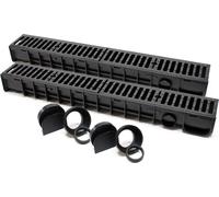 Wiltec 2x Caniveau – 1000 x 140 x 115 mm – Capacité de charge 25 t – avec Grille de recouvrement en fonte – Drainage Eaux usées Rigole Évacuation Garage