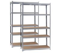 WilTec 2X Étagère Charge Lourde 120x50x200 cm, 175 kg/Niveau, 5 Niveaux | Cadre en acier galvanisé avec tablettes MDF, système emboîtable sans outils, pour cave, garage, atelier et entrepôt
