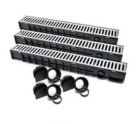 WilTec 3X Caniveau - 1000 x 140 x 115 mm - Capacité de Charge 1,5 t - avec Grille de recouvrement galvanisée - Drainage Eaux usées Rigole Évacuation Garage