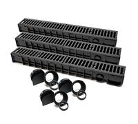 Wiltec 3x Caniveau – 1000 x 140 x 115 mm – Capacité de charge 12,5 t – avec Grille de recouvrement en fonte – Drainage Eaux usées Rigole Évacuation Garage