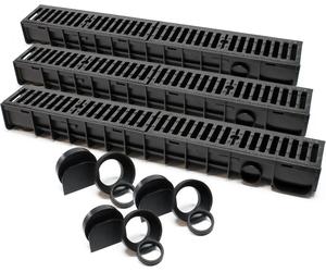 Wiltec 3x Caniveau – 1000 x 140 x 115 mm – Capacité de charge 12,5 t – avec Grille de recouvrement en fonte – Drainage Eaux usées Rigole Évacuation Garage