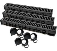 Wiltec 3x Caniveau – 1000 x 140 x 115 mm – Capacité de charge 25 t – avec Grille de recouvrement en fonte – Drainage Eaux usées Rigole Évacuation Garage