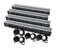 Wiltec 4x Caniveau - 1000 x 140 x 115 mm - Capacité de charge 1,5 t - avec Grille de recouvrement galvanisée - Drainage Eaux usées Rigole Évacuation Garage