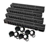 WilTec 4X Caniveau - 1000 x 140 x 115 mm - Capacité de Charge 12,5 t - avec Grille de recouvrement en Fonte - Drainage Eaux usées Rigole Évacuation Garage