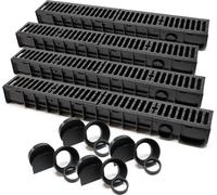Wiltec 4x Caniveau – 1000 x 140 x 115 mm – Capacité de charge 25 t – avec Grille de recouvrement en fonte – Drainage Eaux usées Rigole Évacuation Garage