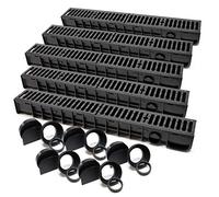WilTec 5X Caniveau - 1000 x 140 x 115 mm - Capacité de Charge 12,5 t - avec Grille de recouvrement en Fonte - Drainage Eaux usées Rigole Évacuation Garage