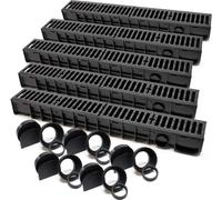 Wiltec 5x Caniveau – 1000 x 140 x 115 mm – Capacité de charge 12,5 t – avec Grille de recouvrement en fonte – Drainage Eaux usées Rigole Évacuation Garage
