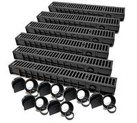 WilTec 6X Caniveau - 1000 x 140 x 115 mm - Capacité de Charge 12,5 t - avec Grille de recouvrement en Fonte - Drainage Eaux usées Rigole Évacuation Garage