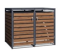 Wiltec Abri de Poubelle Double - 1420 x 980 x 1160 mm - pour Deux poubelles de 60 à 240 L - Design Bois - en Acier - avec Couvercle à carnière - Range Coffre Poubelle verrouillable
