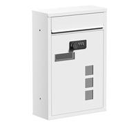 Wiltec Boîte aux lettres murale Blanche pour courrier, 215 x 90 x 320 mm, Revêtement par poudre, avec Serrure à combinaison, fente,