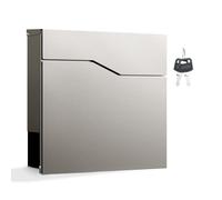 Wiltec Boîte aux Lettres Murale ou sur Pied Design & Porte-journaux V19, Verrouillable, Acier Inoxydable, 370 x 102 x 370 mm, Fente et clapet