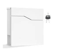Wiltec Boîte aux Lettres Murale ou sur Pied Design & Porte-journaux V19, Verrouillable, Blanche, Acier galvanisé, 370 x 102 x 370 mm, Fente et clapet