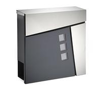 Wiltec Boîte aux Lettres Murale ou sur Pied Design & Porte-journaux V24, Verrouillable, Gris Anthracite, Acier INOX, 370 x 105 x 370 mm, avec Fenêtres
