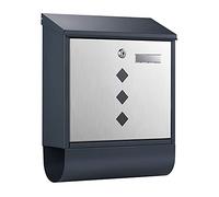Wiltec Boîte aux Lettres Murale ou sur Pied Design & Porte-journaux V36, Verrouillable, Gris Anthracite, Acier, 305 x 105 x 385 mm, Fente, Porte-nom et Fenêtres