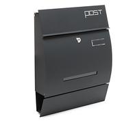 Wiltec Boîte aux lettres murale ou sur pied design & Porte-journaux V4, Verrouillable, Gris anthracite, Acier galvanisé, 350 x 95 x 445 mm, avec Fenêtre