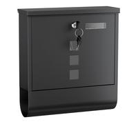 Wiltec Boîte aux lettres murale ou sur pied et Porte-journaux, Verrouillable, Noire, Acier galvanisé, 305 x 100 x 338 mm, Fenêtres e
