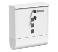 Wiltec Boîte aux lettres murale ou sur pied et Porte-journaux, Verrouillable, Blanche, Acier galvanisé, 305 x 95 x 335 mm, Fenêtres