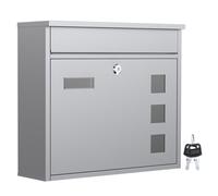 Wiltec Boîte aux lettres murale V12, Verrouillable, Argentée, Acier galvanisé, 360 x 115 x 320 mm, avec Clapet, Fenêtres et Porte-no