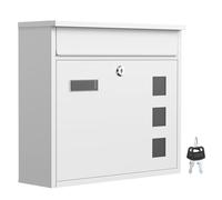 Wiltec Boîte aux lettres murale V12, Verrouillable, Blanche, Acier galvanisé, 360 x 115 x 320 mm, avec Clapet, Fenêtres et Porte-nom