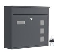 Wiltec Boîte aux lettres murale V12, Verrouillable, Couleur anthracite, Acier galvanisé, 360 x 115 x 320 mm, avec Clapet, Fenêtres e