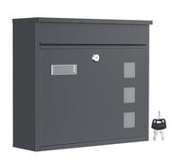 Wiltec Boîte aux Lettres Murale V12, Verrouillable, Couleur Anthracite, Acier galvanisé, 360 x 115 x 320 mm, avec Clapet, Fenêtres et Porte-nom