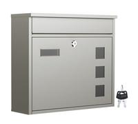 Wiltec Boîte aux lettres murale V12, Verrouillable, Couleur grise, Acier inox, 360 x 115 x 315 mm, avec Clapet, Fenêtres et Porte-no