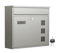 Wiltec Boîte aux Lettres Murale V12, Verrouillable, Couleur Grise, Acier INOX, 360 x 115 x 315 mm, avec Clapet, Fenêtres et Porte-nom