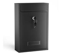 Wiltec Boîte aux lettres murale verrouillable V11 noire pour courrier, 216 x 85 x 320 mm, Revêtement par poudre, Fente 191 x 36 mm,