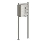 Wiltec Boîte aux Lettres sur Pieds Acier INOX 556 x 270 x 1500 mm, avec 4 Compartiments verrouillables et Porte-nom, pour Courrier