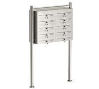 Wiltec Boîte aux Lettres sur Pieds Acier INOX 945 x 270 x 1500 mm, avec 10 Compartiments verrouillables 2x5 et Porte-nom, pour Courrier