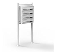 Wiltec Boîte aux Lettres sur Pieds Blanche 513 x 270 x 1500 mm, avec 4 Compartiments verrouillables et Porte-nom, Revêtement en Poudre, pour Courrier