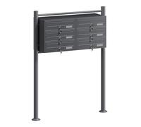 Wiltec Boîte aux Lettres sur Pieds Gris Anthracite 945 x 270 x 1200 mm, avec 6 Compartiments verrouillables 2x3 et Porte-nom, Revêtement en Poudre, pour Courrier