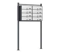 Wiltec Boîte aux Lettres sur Pieds Gris Anthracite/Blanche 945 x 270 x 1500 mm, avec 8 Compartiments verrouillables 2x4 et Porte-nom, Revêtement en Poudre, pour Courrier