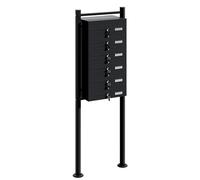 Wiltec Boîte aux Lettres sur Pieds Noire 556 x 270 x 1500 mm, avec 6 Compartiments verrouillables et Porte-nom, Revêtement en Poudre, pour Courrier