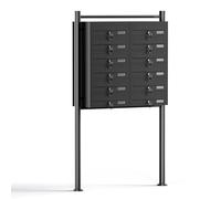 Wiltec Boîte aux Lettres sur Pieds Noire 945 x 270 x 1500 mm, avec 12 Compartiments verrouillables 2x6 et Porte-nom, Revêtement en Poudre, pour Courrier