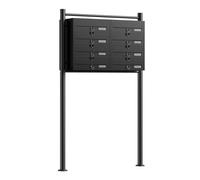 Wiltec Boîte aux Lettres sur Pieds Noire 945 x 270 x 1500 mm, avec 8 Compartiments verrouillables 2x4 et Porte-nom, Revêtement en Poudre, pour Courrier