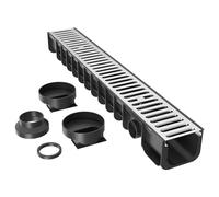 Wiltec Caniveau - 1000 x 140 x 115 mm - Capacité de charge 1,5 t - avec Grille de recouvrement galvanisée - Drainage Eaux usées Rigole Évacuation Garage