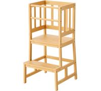 Wiltec Chaise d’enfant – 46 x 46 x 90 cm – Tour d’apprentissage – en Bambou – avec Rampe & Barre anti-chute – Sécurité et indépendance enfants