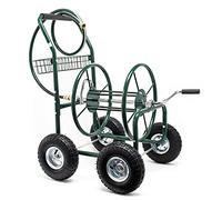 Wiltec Chariot Tuyau d'arrosage 76m 5/8" (16 mm) Enrouleur 4 Roues Ø 25cm Dévidoir sur roues de tuyau Dispositif Irrigation Mobile Jardin