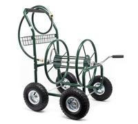 Wiltec Chariot Tuyau d'arrosage 76m 5/8"" (16 mm) Enrouleur 4 Roues Ø 25cm Dévidoir sur roues de tuyau Dispositif Irrigation Mobile J