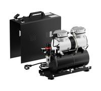 Wiltec Compresseur à membrane Aérographe Airbrush AS196A - 2 cylindres - 6 bar - Diaphragme - Sans huile - Réservoir d'air et Interrupteur 2 étapes - Aérographie, modélisme, manucure, tatouage